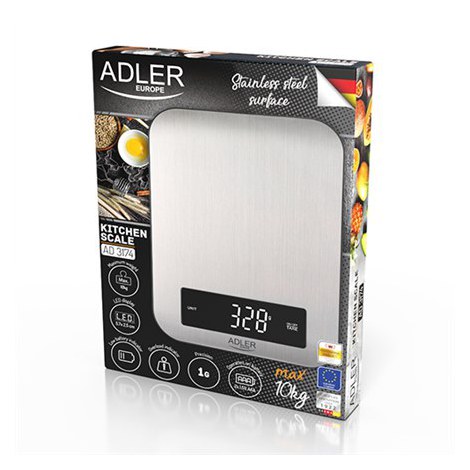 Adler | Kitchen scale | AD 3174 | Maximum weight (capacity) 10 kg | Graduation 1 g | Display type LED | Inox - 2